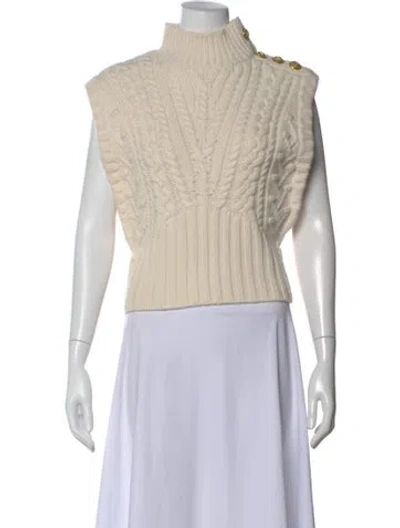 Pre-owned Veronica Beard Wool Mock Neck Sweater In Neutral