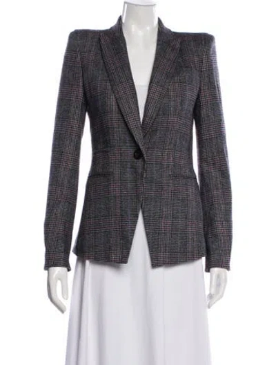 Pre-owned Veronica Beard Wool Plaid Print Blazer In Black