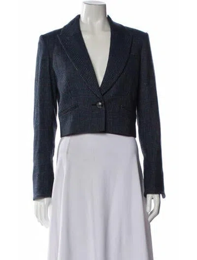 Pre-owned Veronica Beard Wool Plaid Print Blazer In Blue