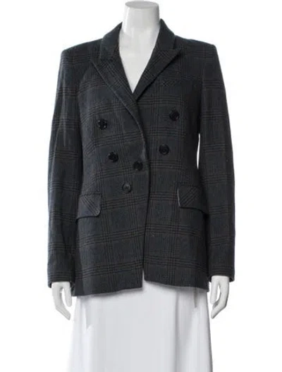 Pre-owned Veronica Beard Wool Plaid Print Blazer In Blue