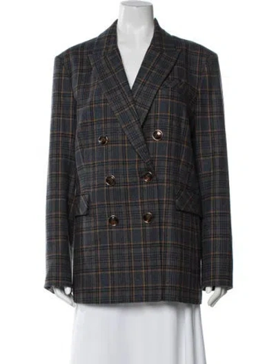 Pre-owned Veronica Beard Wool Plaid Print Blazer In Blue