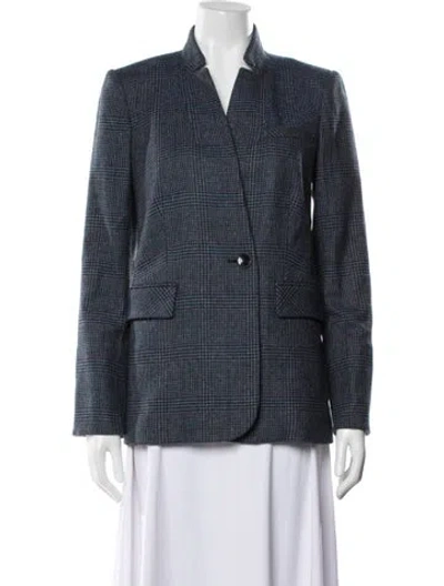 Pre-owned Veronica Beard Wool Plaid Print Blazer In Blue