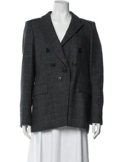 Pre-owned Veronica Beard Wool Plaid Print Blazer In Blue