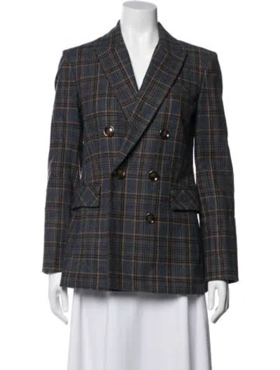 Pre-owned Veronica Beard Wool Plaid Print Blazer In Blue