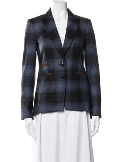 Pre-owned Veronica Beard Wool Plaid Print Blazer In Blue
