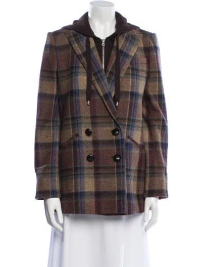 Pre-owned Veronica Beard Wool Plaid Print Blazer In Brown