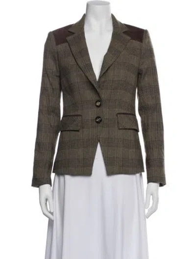 Pre-owned Veronica Beard Wool Plaid Print Blazer In Brown