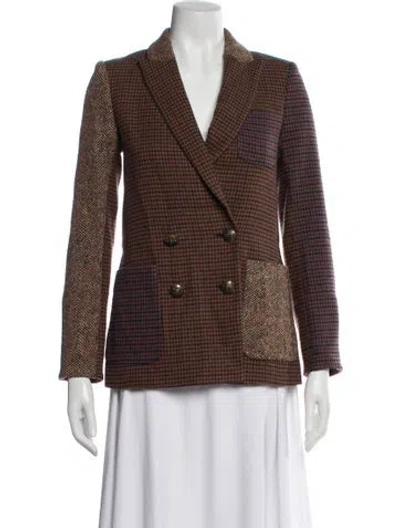 Pre-owned Veronica Beard Wool Plaid Print Blazer In Brown