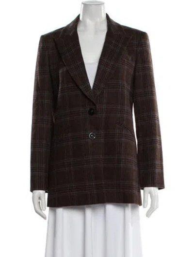 Pre-owned Veronica Beard Wool Plaid Print Blazer In Brown
