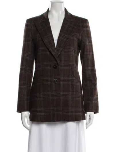 Pre-owned Veronica Beard Wool Plaid Print Blazer In Brown