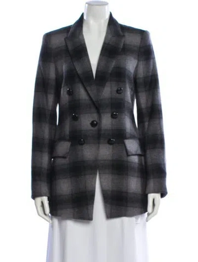 Pre-owned Veronica Beard Wool Plaid Print Blazer In Gray
