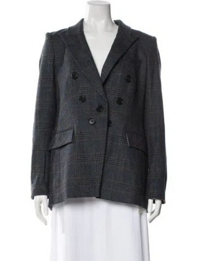 Pre-owned Veronica Beard Wool Plaid Print Blazer In Gray