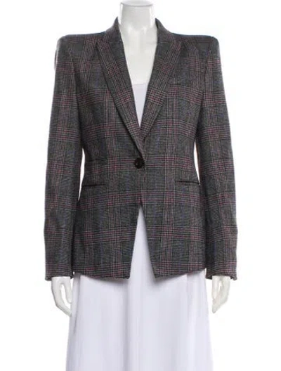 Pre-owned Veronica Beard Wool Plaid Print Blazer In Gray