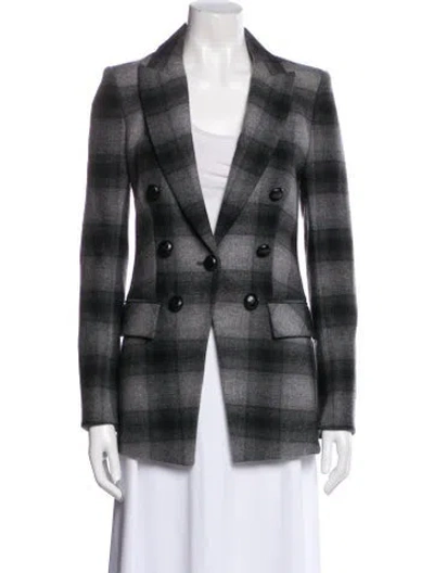 Pre-owned Veronica Beard Wool Plaid Print Blazer In Gray