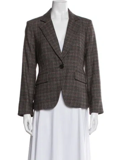 Pre-owned Veronica Beard Wool Plaid Print Blazer In Gray
