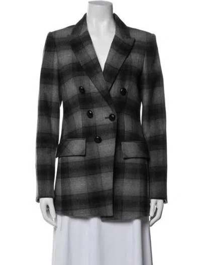 Pre-owned Veronica Beard Wool Plaid Print Blazer In Gray