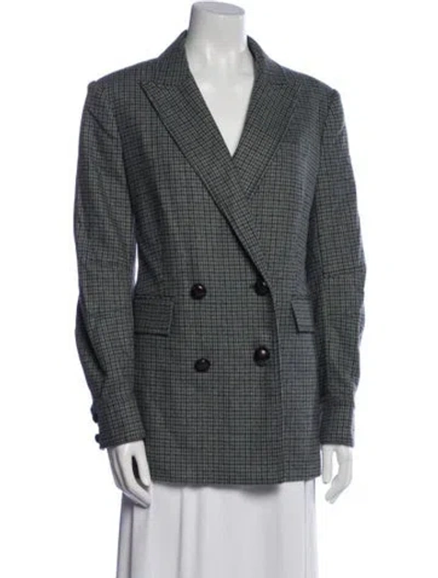 Pre-owned Veronica Beard Wool Plaid Print Blazer In Green