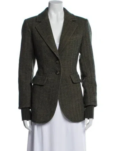 Pre-owned Veronica Beard Wool Plaid Print Blazer In Green