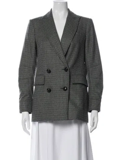 Pre-owned Veronica Beard Wool Plaid Print Blazer In Green
