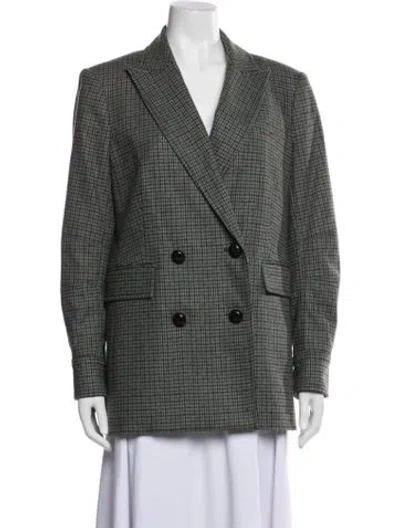 Pre-owned Veronica Beard Wool Plaid Print Blazer In Green