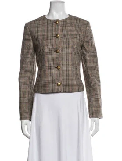 Pre-owned Veronica Beard Wool Plaid Print Blazer In Neutral