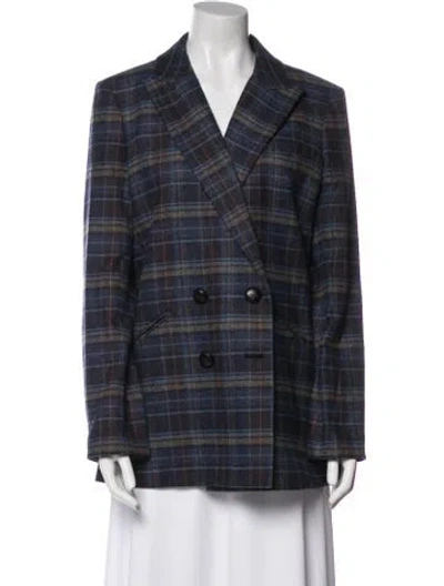 Pre-owned Veronica Beard Wool Plaid Print Blazer W/ Tags In Blue