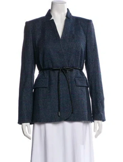 Pre-owned Veronica Beard Wool Plaid Print Blazer W/ Tags In Blue