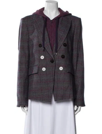 Pre-owned Veronica Beard Wool Plaid Print Blazer W/ Tags In Blue