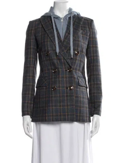 Pre-owned Veronica Beard Wool Plaid Print Blazer W/ Tags In Blue