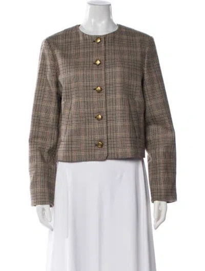 Pre-owned Veronica Beard Wool Plaid Print Blazer W/ Tags In Brown