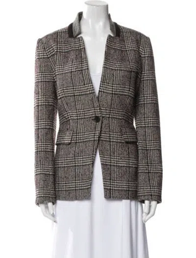 Pre-owned Veronica Beard Wool Plaid Print Blazer In White