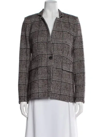 Pre-owned Veronica Beard Wool Plaid Print Blazer In White