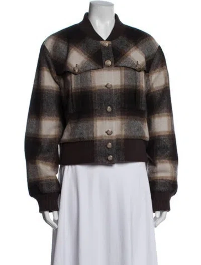 Pre-owned Veronica Beard Wool Plaid Print Bomber Jacket In Brown