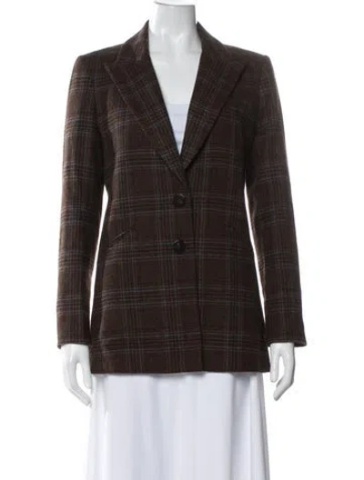 Pre-owned Veronica Beard Wool Plaid Print Coat In Brown