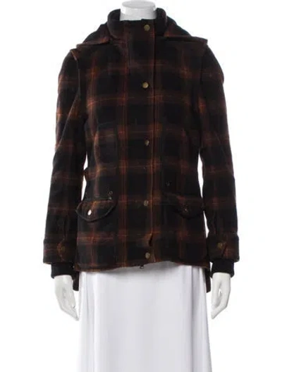 Pre-owned Veronica Beard Wool Plaid Print Faux Fur Jacket In Black