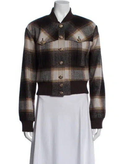 Pre-owned Veronica Beard Wool Plaid Print Jacket In Brown
