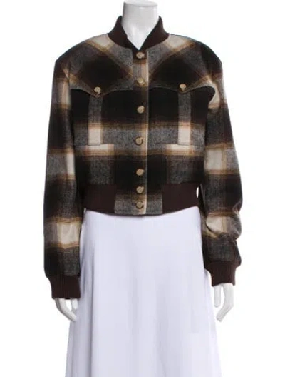Pre-owned Veronica Beard Wool Plaid Print Jacket In Brown