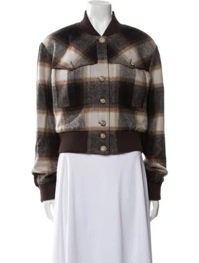 Pre-owned Veronica Beard Wool Plaid Print Jacket In Brown