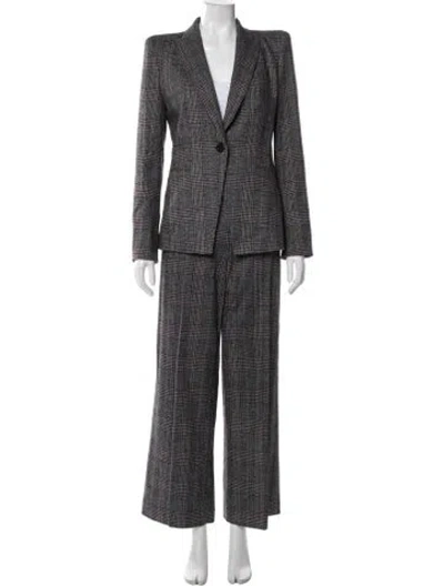 Pre-owned Veronica Beard Wool Plaid Print Pantsuit In Black