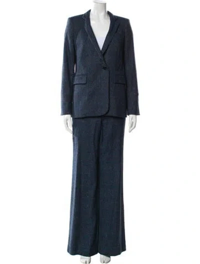 Pre-owned Veronica Beard Wool Plaid Print Pantsuit In Blue