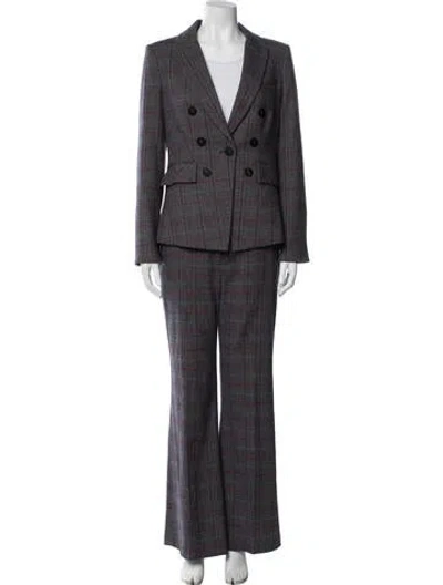 Pre-owned Veronica Beard Wool Plaid Print Pantsuit In Gray