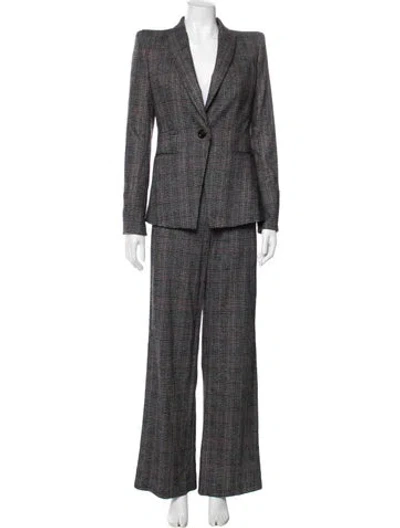 Pre-owned Veronica Beard Wool Plaid Print Pantsuit In Gray