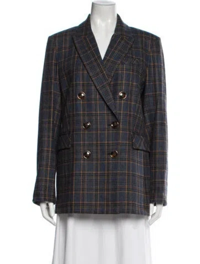 Pre-owned Veronica Beard Wool Plaid Print Peacoat In Blue
