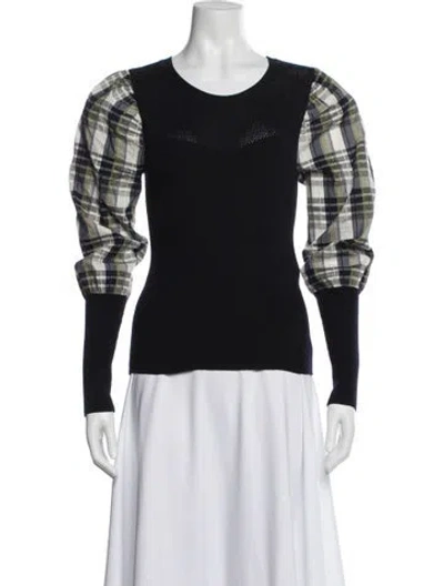 Pre-owned Veronica Beard Wool Plaid Print Top In Blue