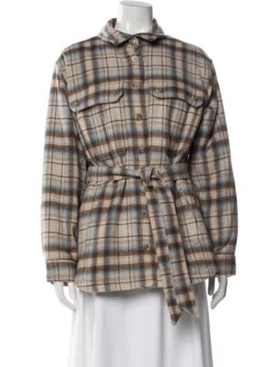Pre-owned Veronica Beard Wool Plaid Print Utility Jacket W/ Tags In Neutral
