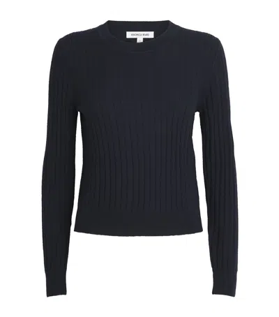 Veronica Beard Wool Ribbed Cheval Sweater In Blue