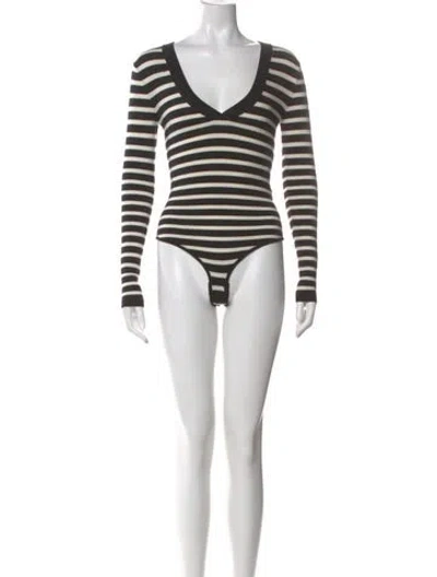 Pre-owned Veronica Beard Wool Striped Bodysuit In Black