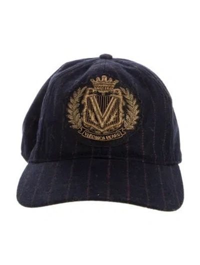 Pre-owned Veronica Beard Wool Striped Logo Baseball Hat In Blue