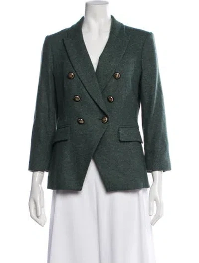 Pre-owned Veronica Beard Wool Tweed Pattern Blazer In Green