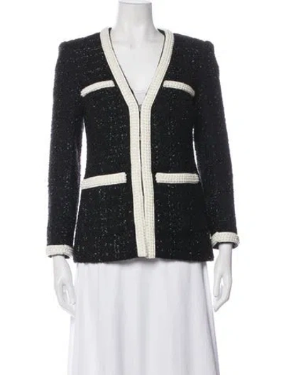 Pre-owned Veronica Beard Wool Tweed Pattern Jacket In Black